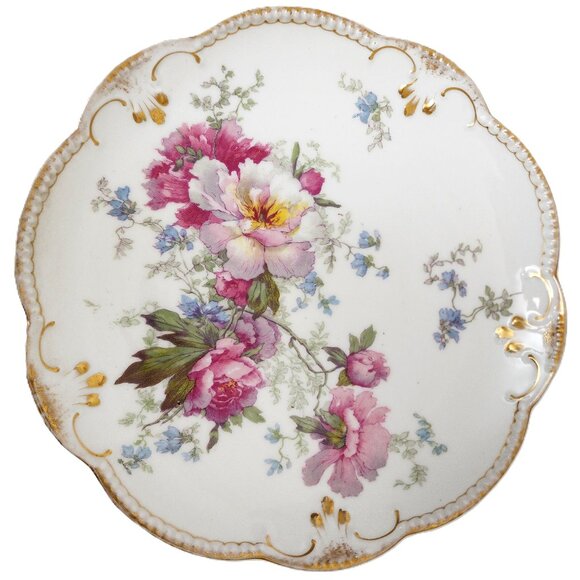 Antique AK-CD France Limoges Handpainted Porcelain Plate with Gold Leaf Trim - Picture 2 of 6